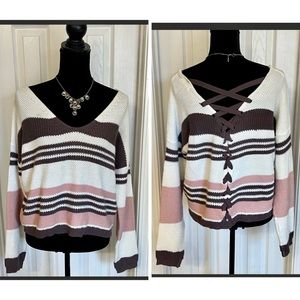 Sexy striped criss cross back sweater